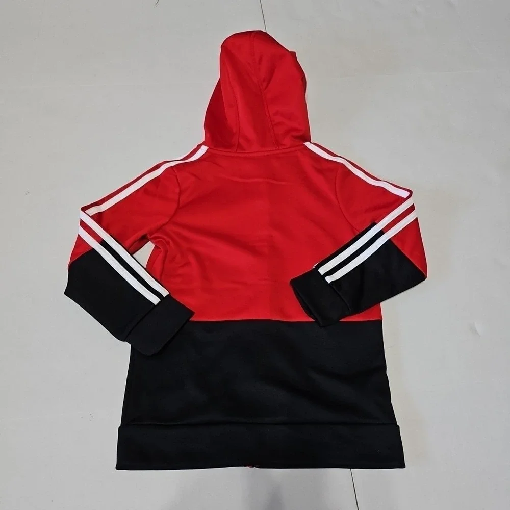 Adidas Track Jacket Boys Size 7 Red Black White Hoodie Full Zip Pocket Logo